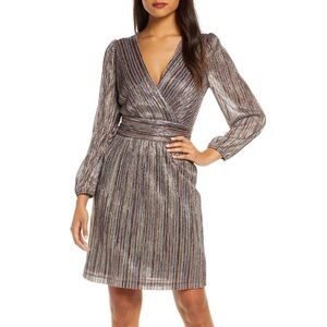 julia jordan Metallic Multi-Stripe Wrap Dress - Silver, Gold, Pink